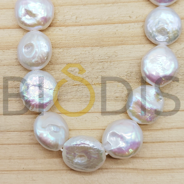 PER0493 Perlas de rio con forma botón para manualidad 14-15mm
